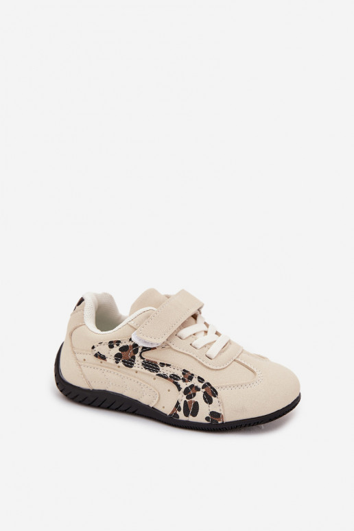 Schuhe Kinder-Sneakermit Klebeverschlussem Beige und Schriften Perrin
