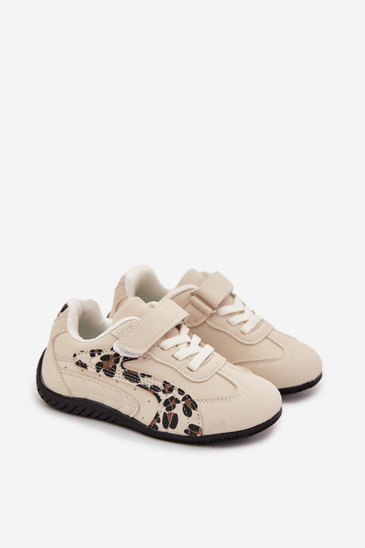 chaussures Baskets pour enfantsavec fermoir adhésifem beige et des écrits Perrin