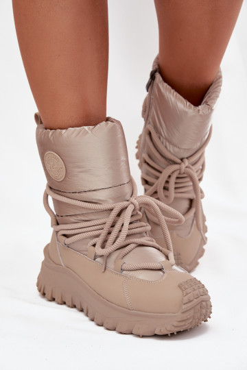 Peau Bottes de neige avec une plateforme Lee Cooper LCJ-25-12-3663 beige-couleur dorée