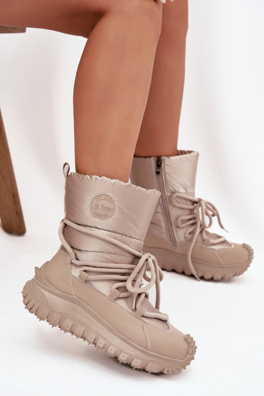 Peau Bottes de neige avec une plateforme Lee Cooper LCJ-25-12-3663 beige-couleur dorée