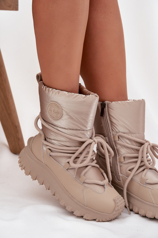 Leer SneeuIn laarzen met platform Lee Cooper LCJ-25-12-3663 beige-gouden kleur