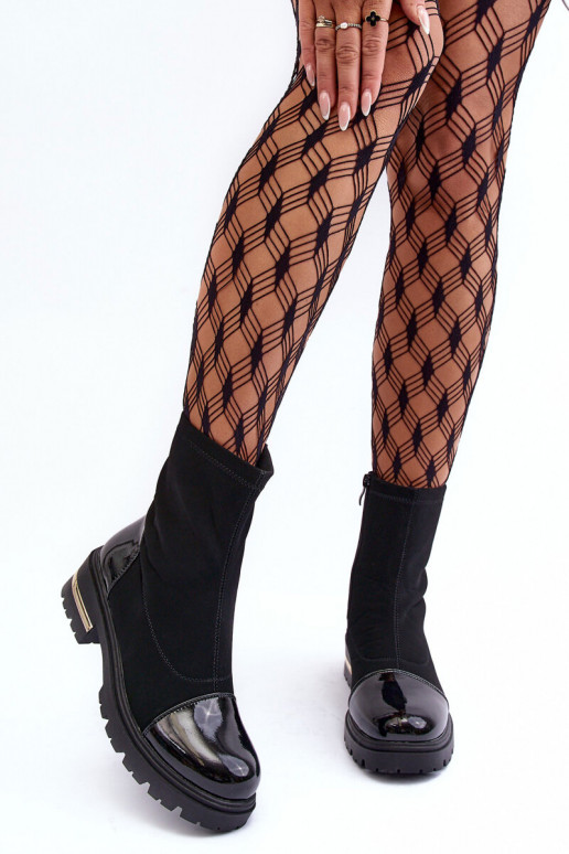 Leer Het klassieke model Laarzen met brede hakken zInart Shendete