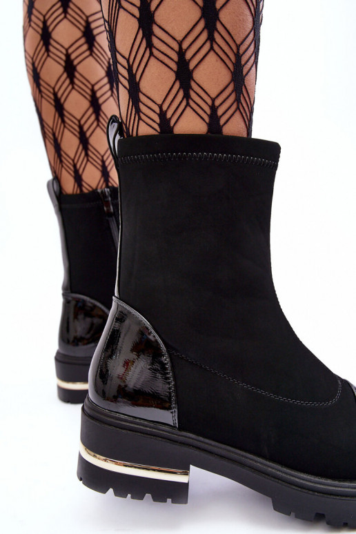 Leer Het klassieke model Laarzen met brede hakken zInart Shendete