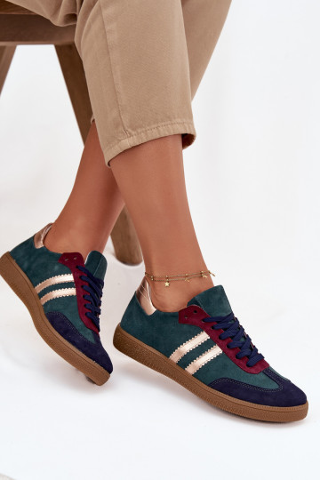 Zazoo N1068 Wildleder Low-Top Sneakers für Damen in Flaschengrün
