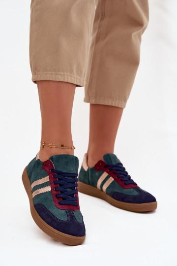 Zazoo N1068 Wildleder Low-Top Sneakers für Damen in Flaschengrün 2