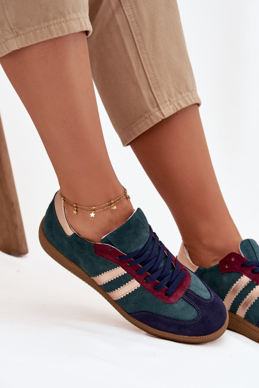 Zazoo N1068 van suède Laag Sneakers model schoenen Dames ButelkoIna Zieleń