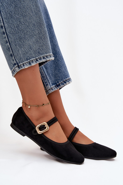 Ballerines avec des sangles I Złotą avec boucles en daim écologiqueoÀe couleur noire Adelora