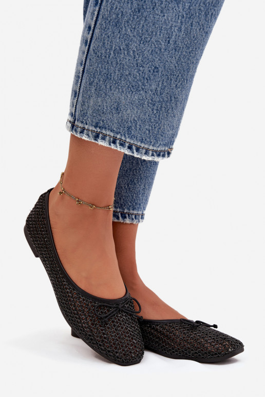 Ballerinas Mit Zopf I Kokardką schZuarze Farbe Belirra