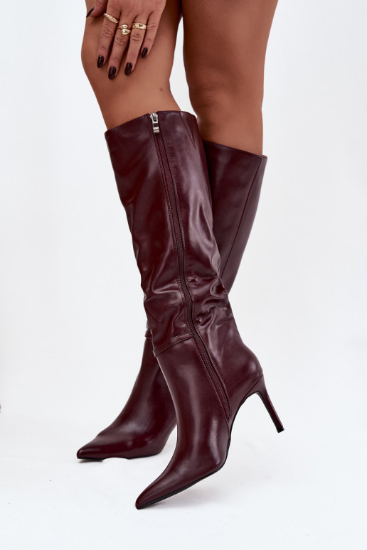 bottes pour femmes avec des talons fins avec des sangles Bourgogne Lisanne