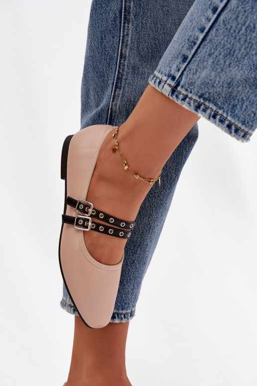 Ballerinas Feminin mit Streifen Beige Deliora