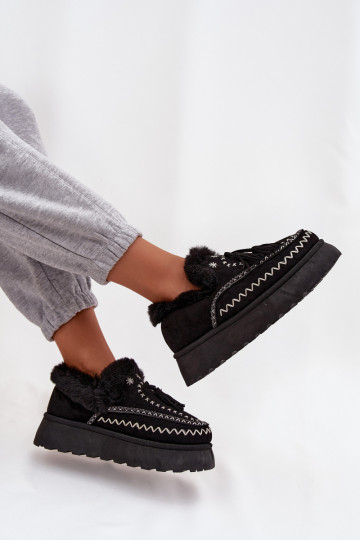 Schneestiefel Feminin mit einer Plattform mit Pelzmantel Und Fringe schZuarze Farbe Ferayne