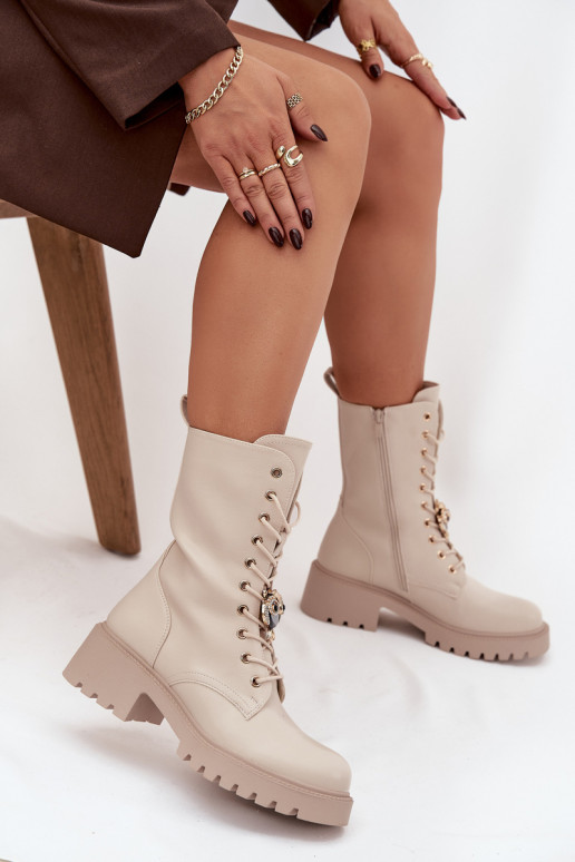 Enkellaarsjes voor Inerknemers Dames met ornamenten beige Jorayne