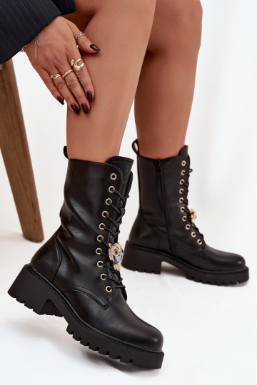 Arbeitsstiefeletten Feminin mit Ornamenten schZuarze Farbe Jorayne