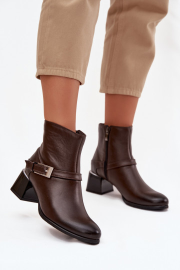 Bottines en cuir pour femmes avec talons et boucles "Zazoo 60562" couleur chocolat 2