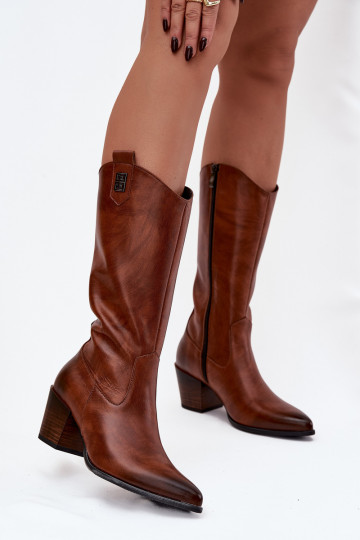 Leren lange laarzen in cowboystijl met hakken, warm, in bruin "Zazoo 70155" 2