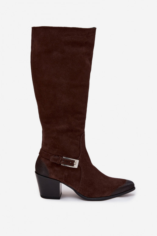 Peau en daim bottes avec des talons avec boucles réchauffer Zazoo 70156 CzekoladoÀe