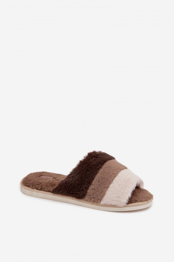 Mules en fourrure pour femmes avec bandes marron "Tahlisse"