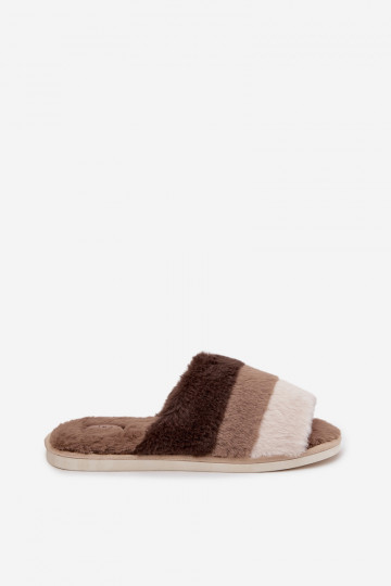 Dames bontslippers met bandjes in bruin "Tahlisse" 2