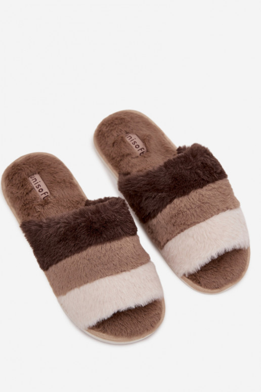 met bont Slippers Dames Met Strepen bruine kleur Tahlisse
