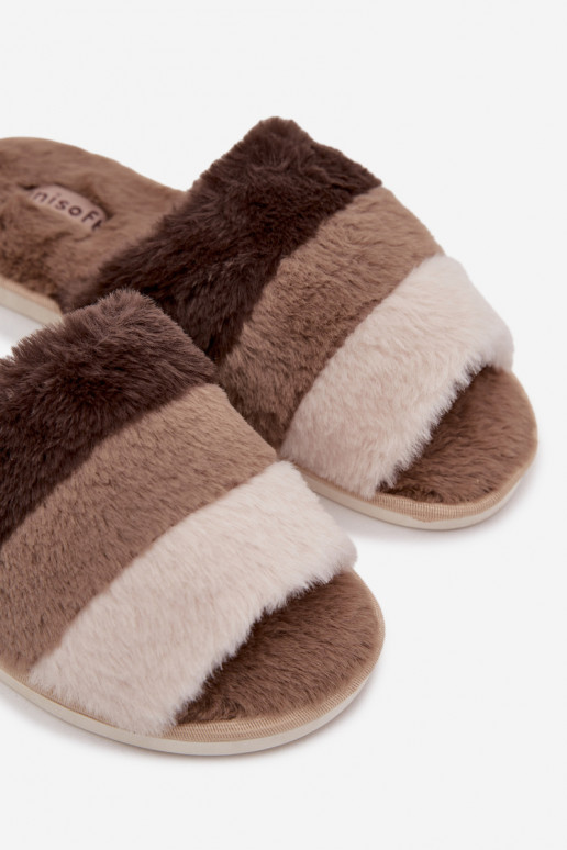 met bont Slippers Dames Met Strepen bruine kleur Tahlisse
