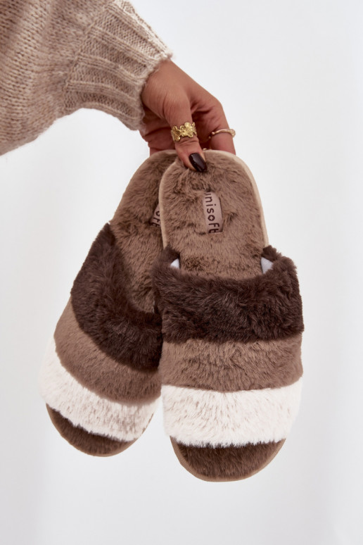 met bont Slippers Dames Met Strepen bruine kleur Tahlisse