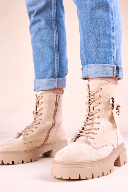 Beige Damen-Trapper mit goldenem...