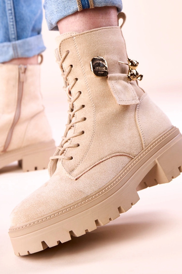 Beige Damen-Trapper mit goldenem Bären Messey 2