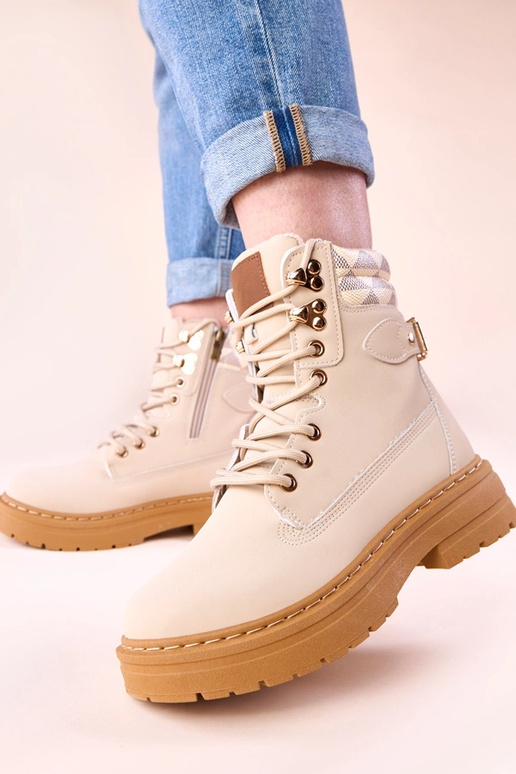 Beige warme cargobroek van matte...