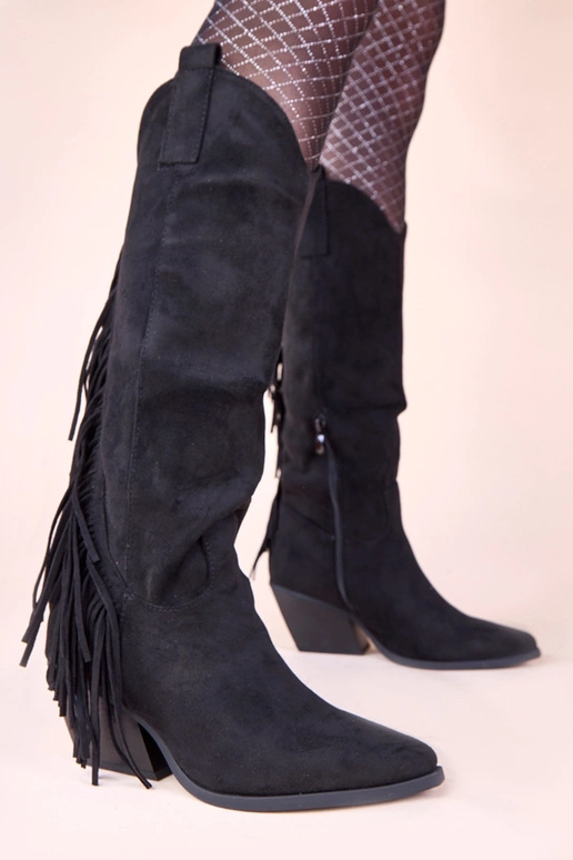 Bottes de cowboy noires avec franges...