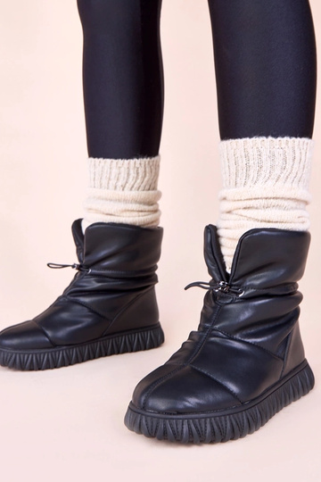 Bottes de neige noires en cuir naturel avec élastique Raschmi