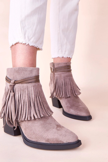 Bottines sable foncé sur talon avec franges Mulan 2