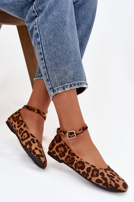 Ballerinas Feminin mit Riemen I mit Schnallen mit Leopardenfellmuster Janelor