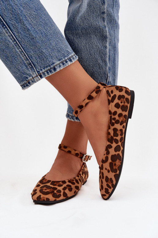 Ballerinas Feminin mit Riemen I mit Schnallen mit Leopardenfellmuster Janelor