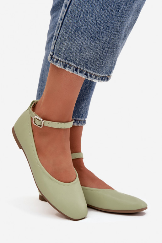 Ballerines Féminin avec des sangles I avec boucles couleur verte Janelor