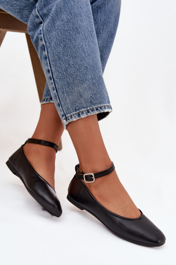 Ballerinas Feminin mit Riemen I mit Schnallen schZuarze Farbe Janelor