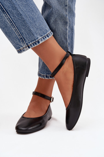 Ballerinas Feminin mit Riemen I mit Schnallen schZuarze Farbe Janelor 2