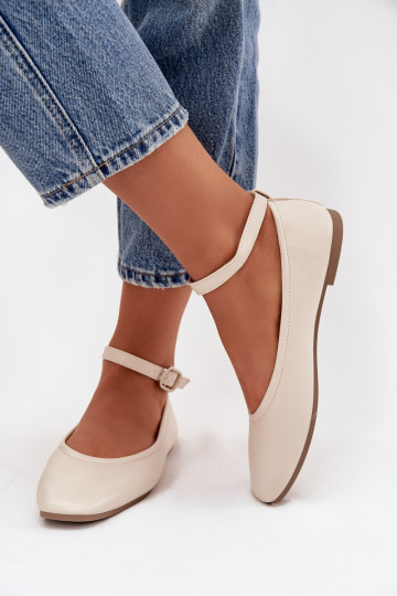 Ballerinas Dames met riemen I met gespen beige Janelor