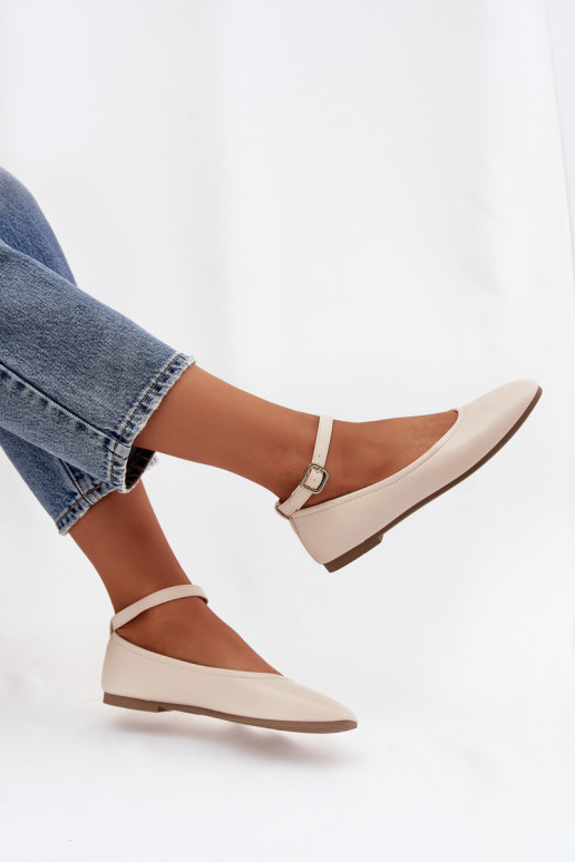 Ballerinas Feminin mit Riemen I mit Schnallen Beige Janelor