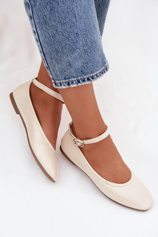 Ballerinas Feminin mit Riemen I mit Schnallen Beige Janelor