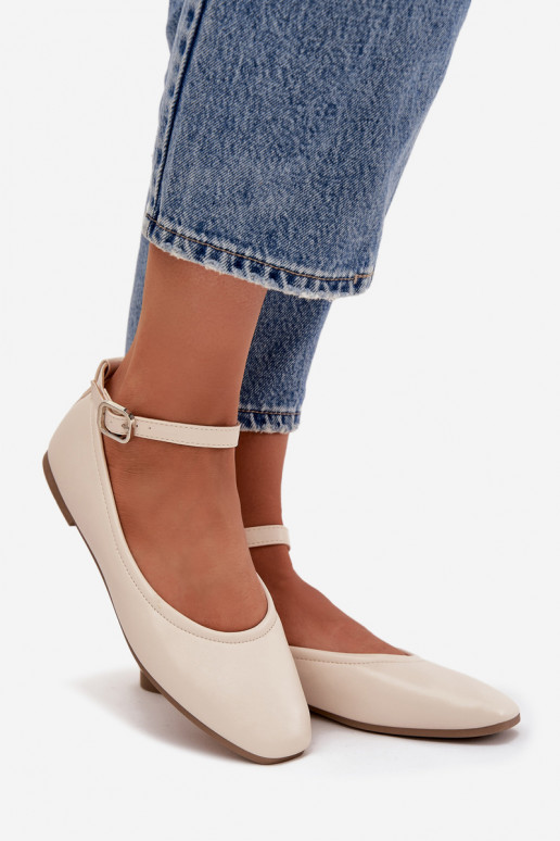 Ballerinas Dames met riemen I met gespen beige Janelor