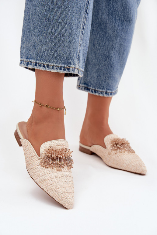 Pantoufles pour femmes avec des ornements beige Katrine