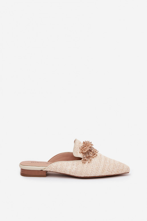 Pantoufles pour femmes avec des ornements beige Katrine