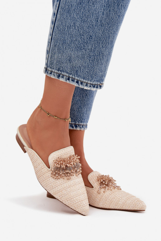 Pantoufles pour femmes avec des ornements beige Katrine