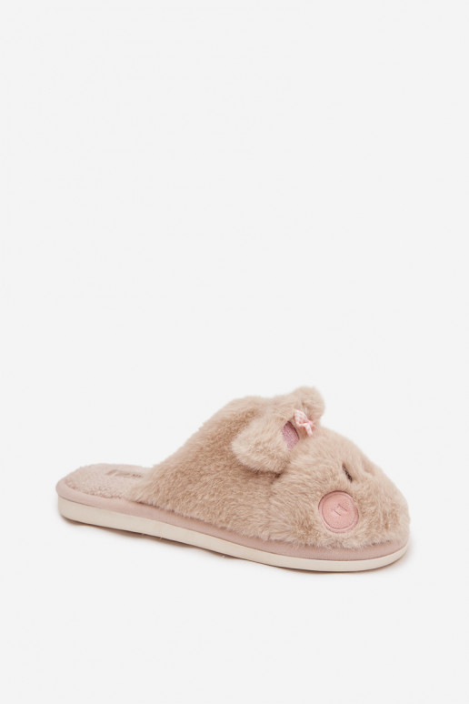 met bont Slippers Dames met oren I Kokardką beige Corayne
