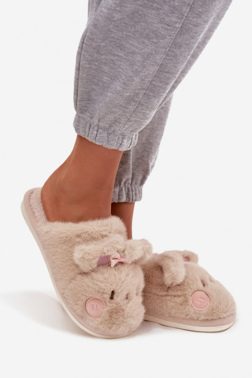 met bont Slippers Dames met oren I Kokardką beige Corayne