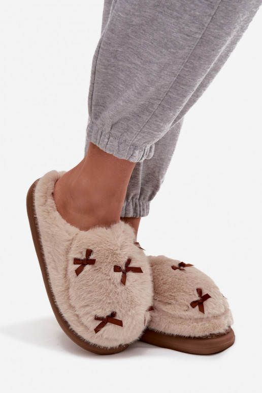 met bont Slippers Dames met linten beige Saviera