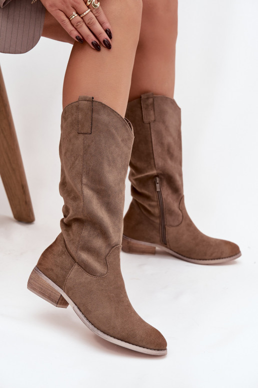 bottes style coÀ-boy Sur un talon basen daim écologiqueu beige Cherrie