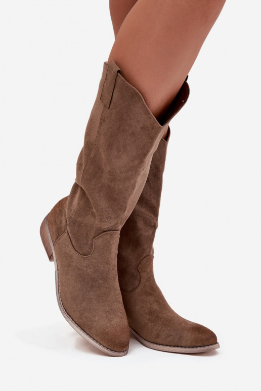 bottes style coÀ-boy Sur un talon basen daim écologiqueu beige Cherrie