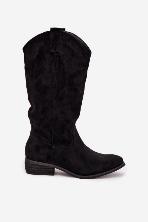 bottes style coÀ-boy Sur un talon basen daim écologiqueu couleur noire Cherrie