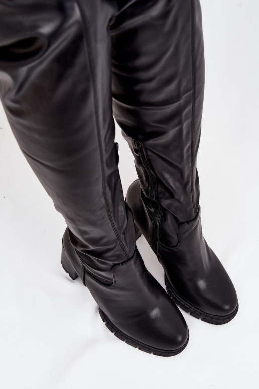 bottes pour femmes au-dessus du genou avec des talons Eko Peau couleur noire Tahlina